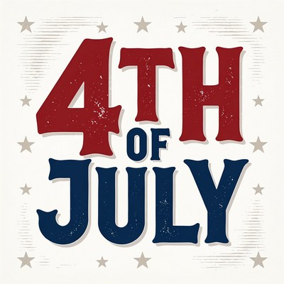 4th of July Text with Stars