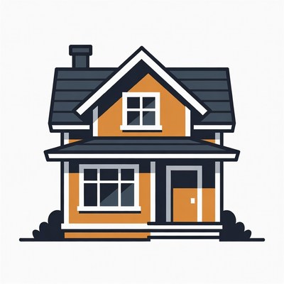 Orange House with Dark Roof