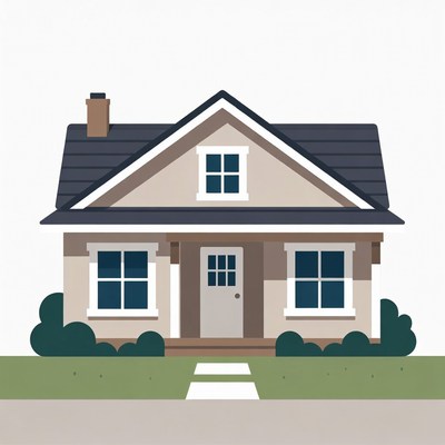 Cartoon House with Porch and Bushes