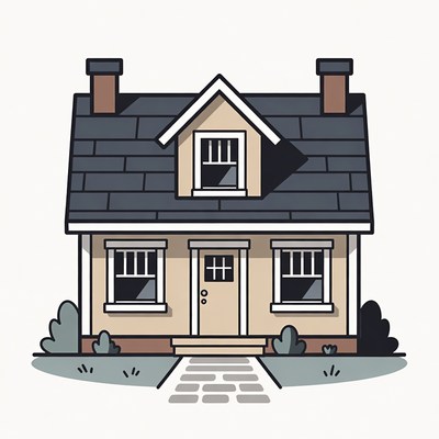 Cartoon House with Chimneys and Path