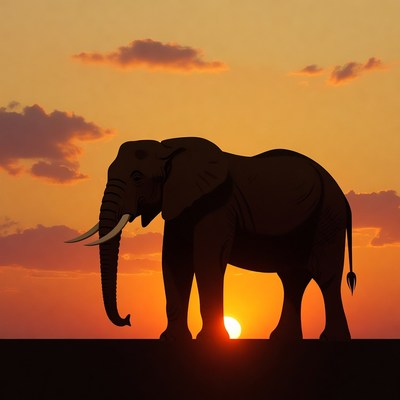 Elephant Silhouette at Sunset