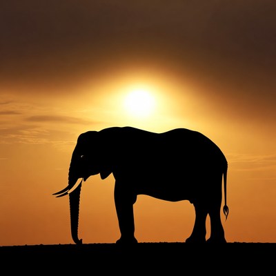 Elephant silhouette at sunset