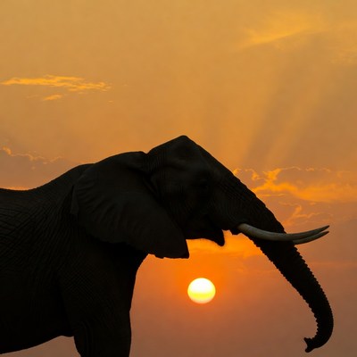 Elephant Silhouette at Sunset