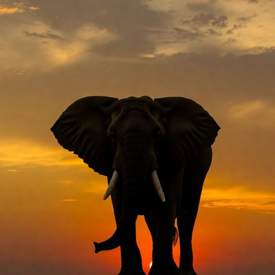Elephant silhouette at sunset
