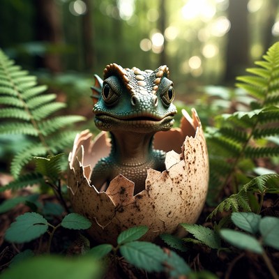 Baby Dragon Hatching from Egg in Forest