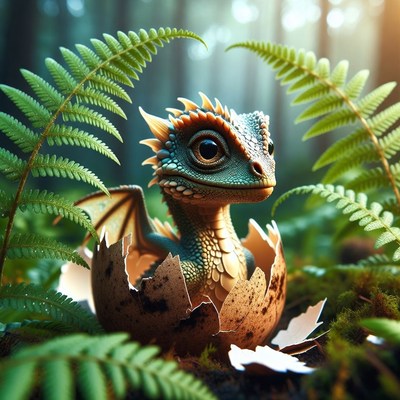 Baby dragon hatching from egg