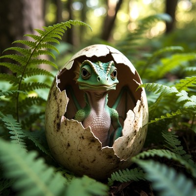 Baby dragon hatching from egg