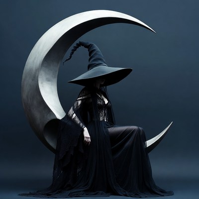 Witch sitting on crescent moon
