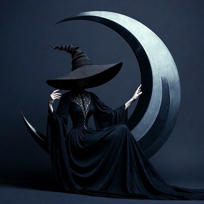 Witch sitting on crescent moon
