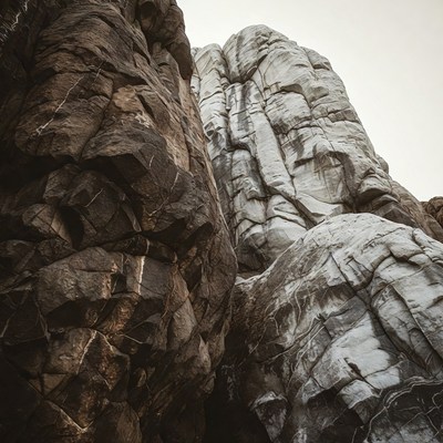 Towering Light and Dark Rock Cliffs