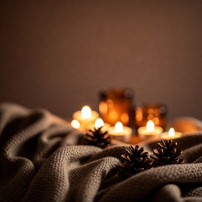 Pine Cones and Candles on Blanket