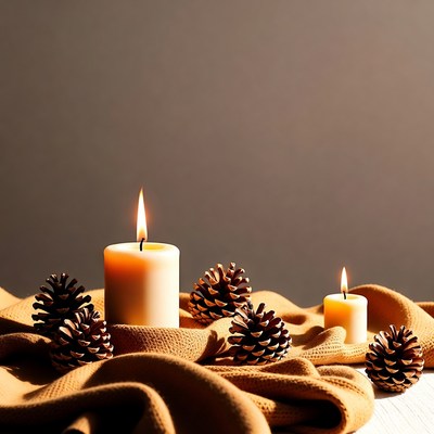 Pine Cones and Burning Candles