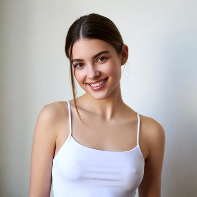 Smiling woman in white camisole