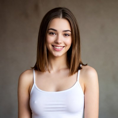 Smiling young woman in white camisole