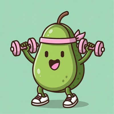 Cartoon Avocado Lifting Dumbbells