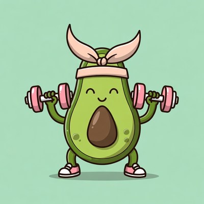 Cartoon Avocado Lifting Dumbbells