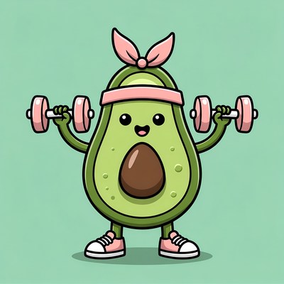 Cartoon Avocado Lifting Dumbbells