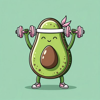 Cute Avocado Lifting Dumbbells
