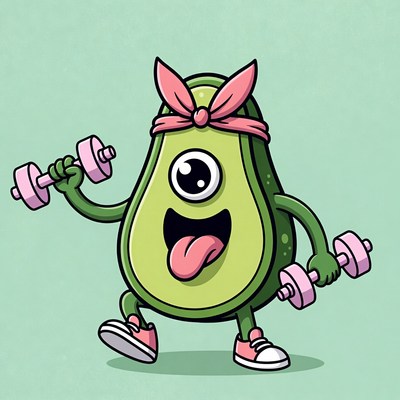Cartoon Avocado Lifting Dumbbells