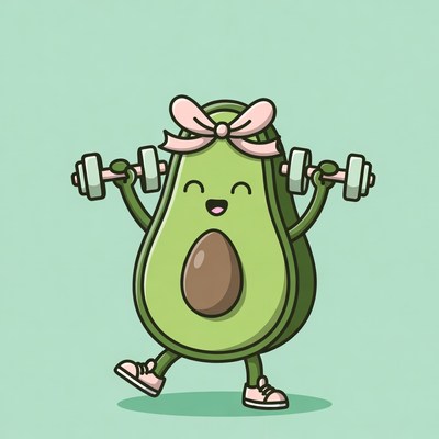 Cute Avocado Girl Lifting Dumbbells