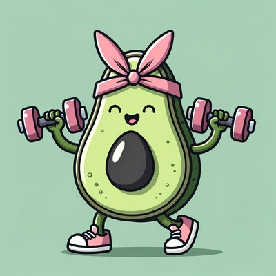 Cartoon Avocado Lifting Dumbbells