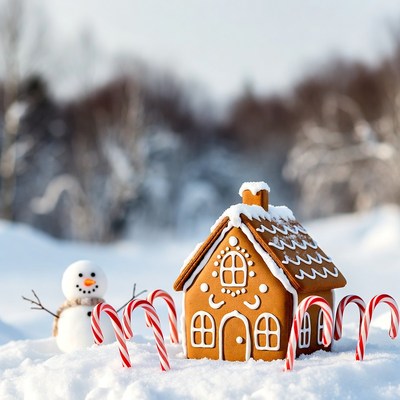 Gingerbread house with snowman