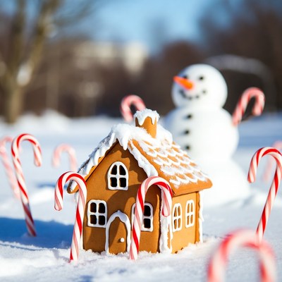 Gingerbread house with snowman