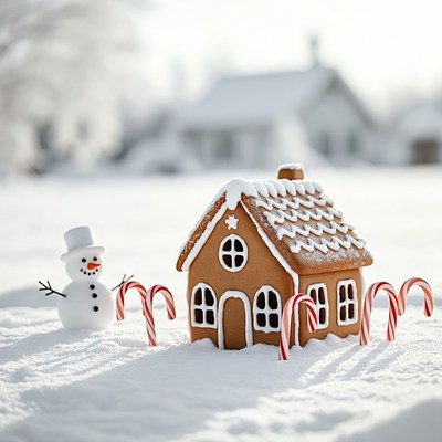 Gingerbread house with snowman