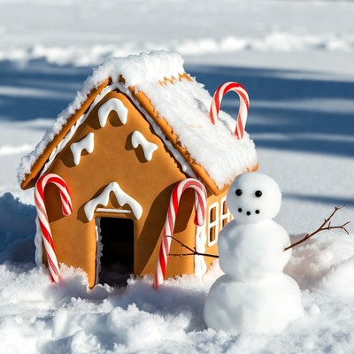 Gingerbread house with snowman