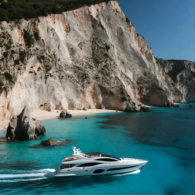 Luxury Yacht Cruising Blue Waters Cliffs