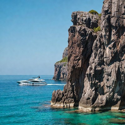 Luxury Yacht Cruising Near Coastal Cliffs