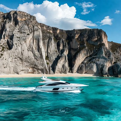 Luxury Yacht Cruising Turquoise Waters Cliffs