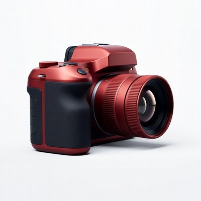 Red Digital Camera on White Background