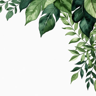 Green Tropical Leaves Corner Border