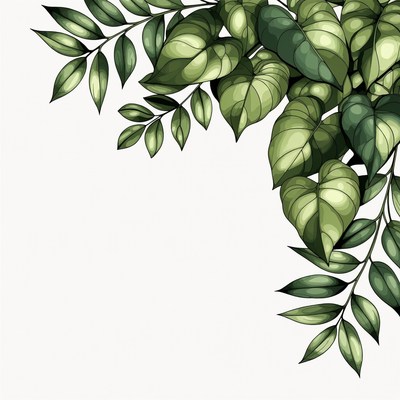 Green Leafy Plant Corner Illustration