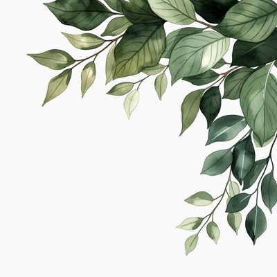 Green Leaves Watercolor Border