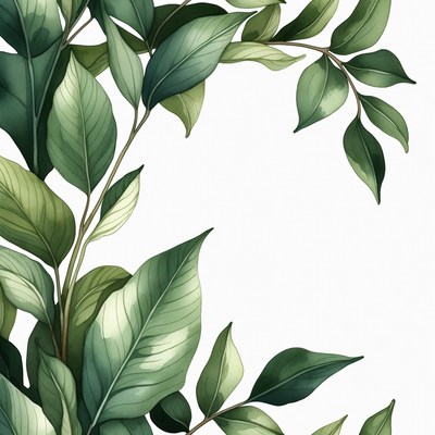 Green Leaves Illustration on White Background