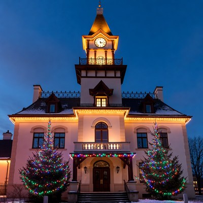 Christmas Clock Tower Building Snow