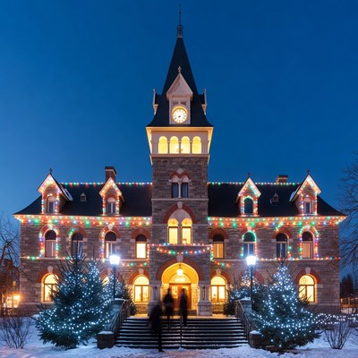 Christmas-Lit Historic Town Hall Night