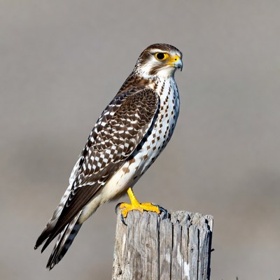 Falcon perched on wooden post