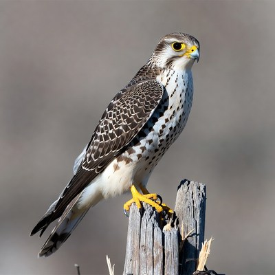 Peregrine Falcon Perched on Wooden Post