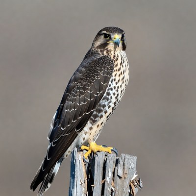 Peregrine Falcon Perched on Post