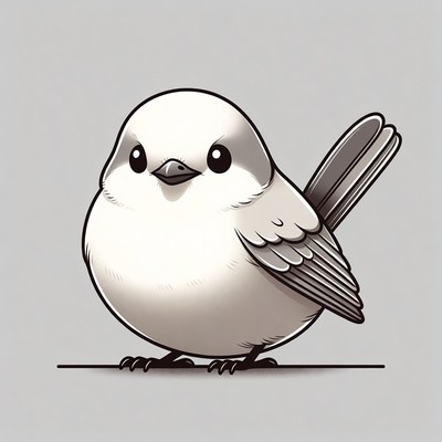 Cute white chickadee bird illustration