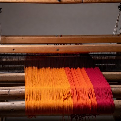 Wooden Loom with Colorful Woven Fabric