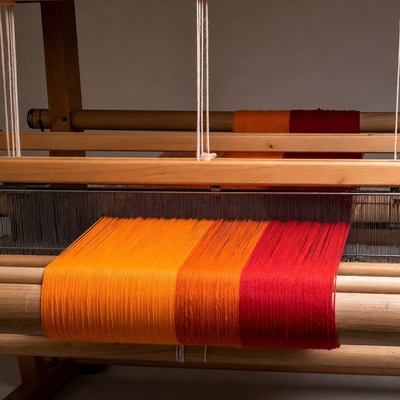 Wooden Loom with Orange Red Yarn