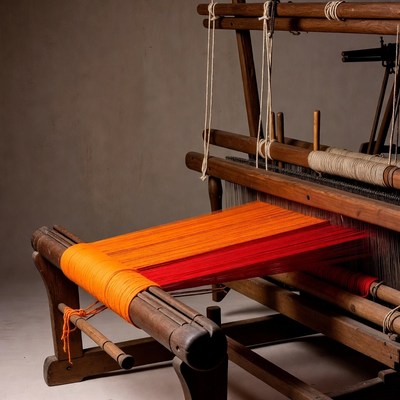 Wooden Loom with Orange Red Weave