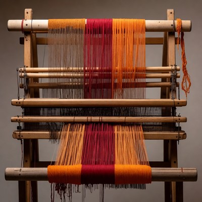 Wooden Loom with Colorful Yarn