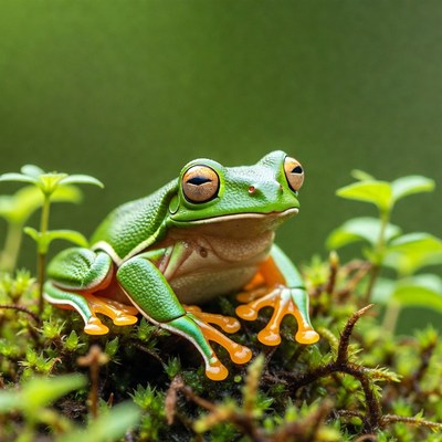 Green tree frog on moss