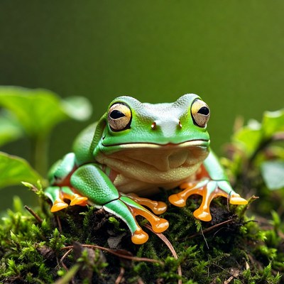 Green tree frog on moss