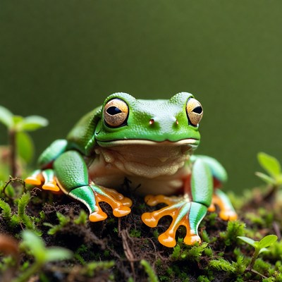 Green tree frog on moss